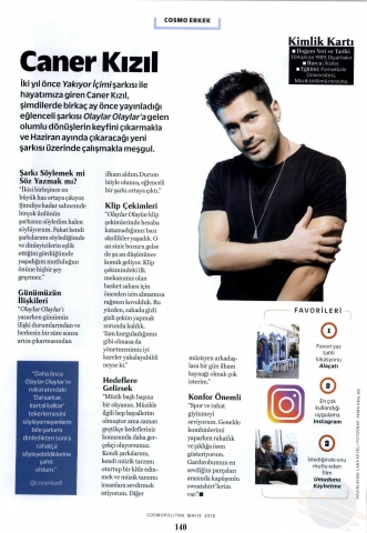 Cosmopolitan Dergisi Mayıs 2018 Caner Kızıl Röportajı